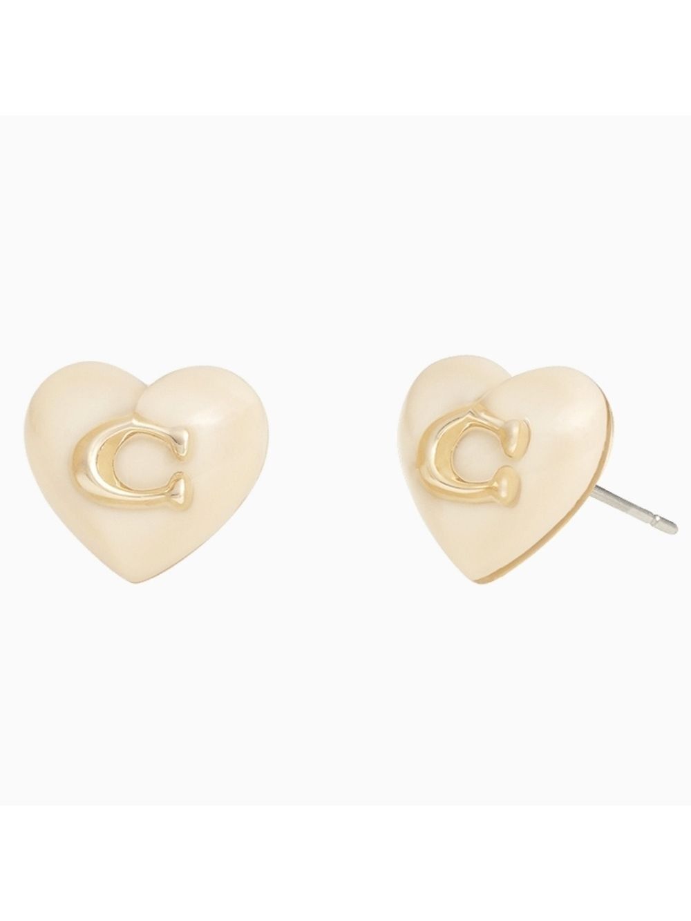 COACH GOLD TONE SIGNATURE HEART STUD EARRINGS